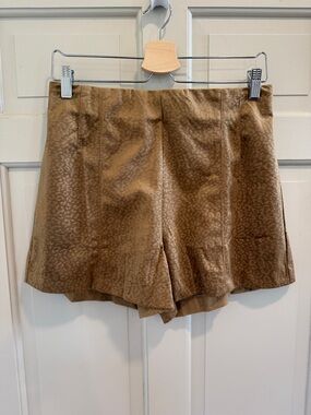 Glam Light Brown Leopard Print Velour Shorts Size Large